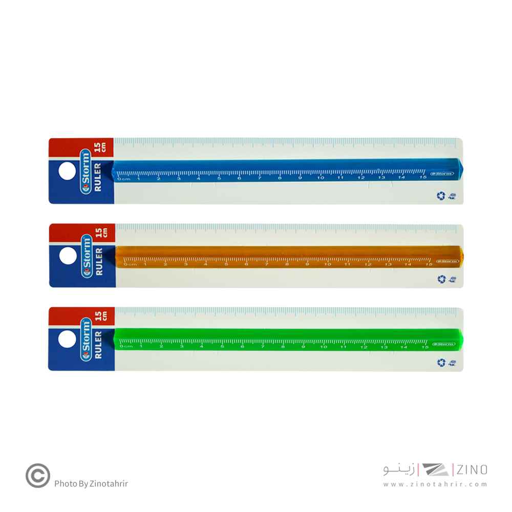 عکس واقعی خط کش15سانت کریستال رنگی سه گوش(مثلثی) استورم کد630115 برند استورم، نمایش‌دهنده محصول واقعی در ابزار رسم و مهندسی, خط کش, لوازم التحریر, لوازم طراحی و هنری.