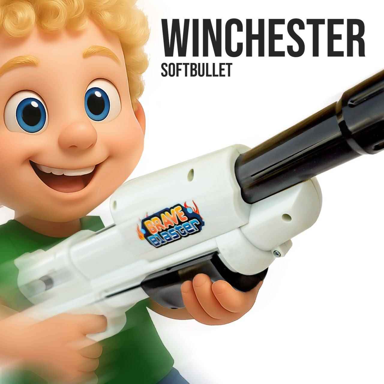 نمای جلو از اسباب بازی تفنگ وینچستر روکاتی برند توی سیتی در میان محصولات اسباب بازی, اسباب بازی پسرانه, تفنگ اسباب بازی.