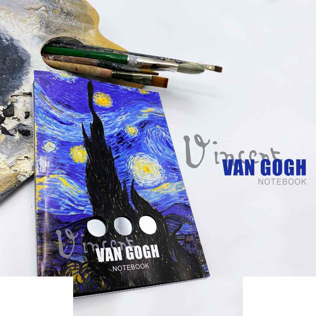 عکس حرفه‌ای دفتریادداشت سری ونگوگ گلاسه سایز21*14 همیشه برند همیشه مخصوص علاقه‌مندان دفتر در آتروتوی.