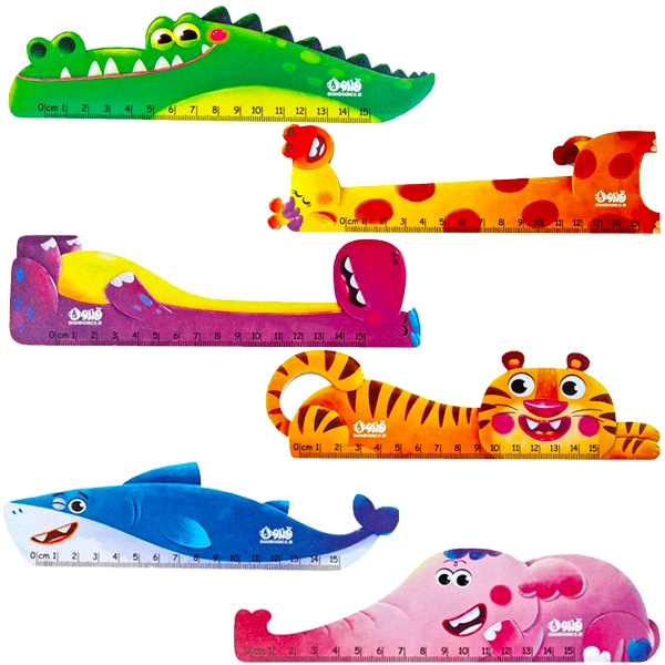 تصویر واضح خط کش چوبی طرح حیوانات برند قندون با پس‌زمینه سفید از گروه ابزار رسم و مهندسی, خط کش, لوازم التحریر.