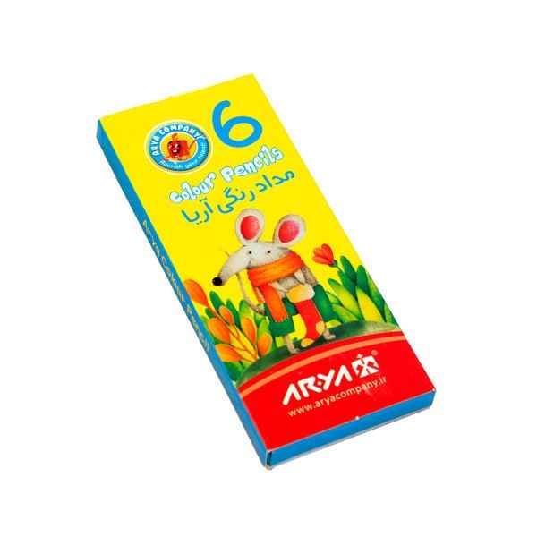 مداد رنگی 6 رنگ کوتاه مقوایی 3071 آریا (شیرینگ 96 عددی)