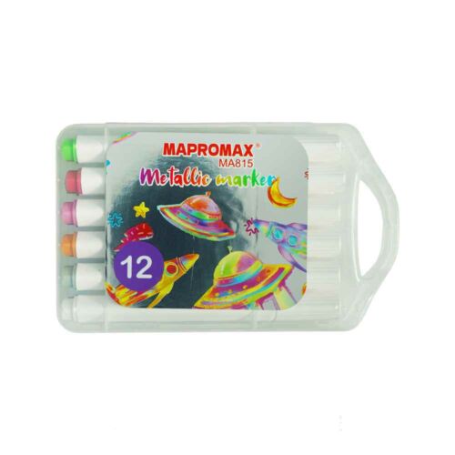 ماژیک12رنگ اکریلیک(متالیک سه گوش جعبه طلقی) ماپرومکس کدMA815