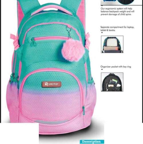 کوله پشتی طرحSPARK با پشتی طبی شوتای صورتی آبرنگی لاو کدG15-V06