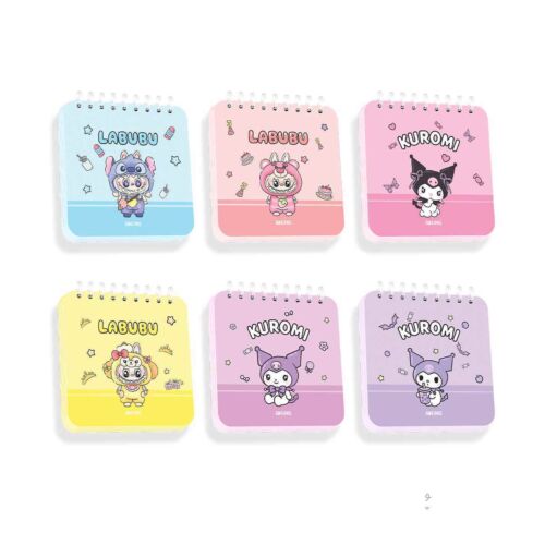 دفتریادداشت100برگ10*10سیم ازبالا(طرح کرومی و لبوبو)آبرنگ کدA070